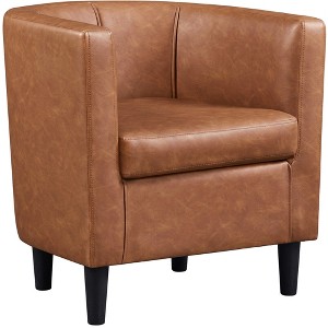Yaheetech Faux Leather Upholstered Accent Chair Barrel Chairs, Brown - 1 of 4