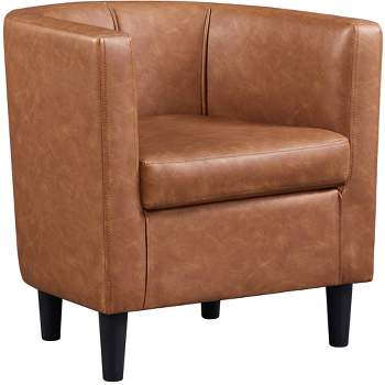 Yaheetech Faux Leather Upholstered Accent Chair Barrel Chairs, Brown
