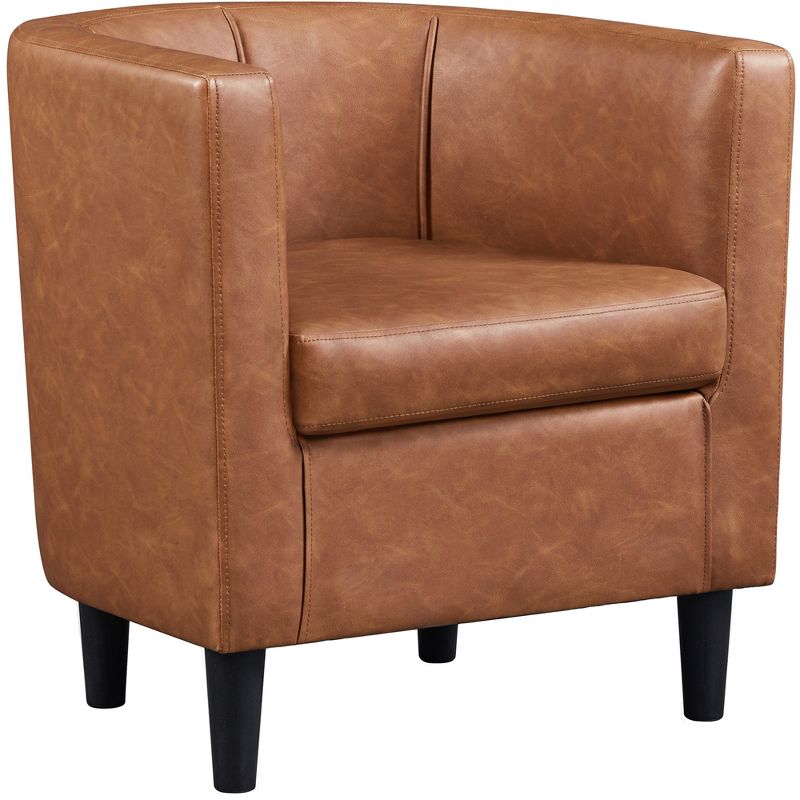 Yaheetech Faux Leather Upholstered Accent Chair Barrel Chairs, Brown, 1 of 8