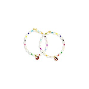 Slickblue Women's Drop Earrings, Pearl Evil Eye Beaded Hoops, Fashion Earrings, Festival Style, Gold Red/Blue, 4" - 1 of 4