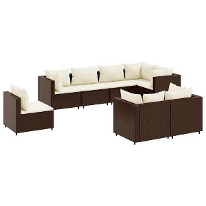 vidaXL 8 Piece Brown PE Rattan Patio Lounge Set - Outdoor Modular Sofa with Cream Cushions - 1 of 4