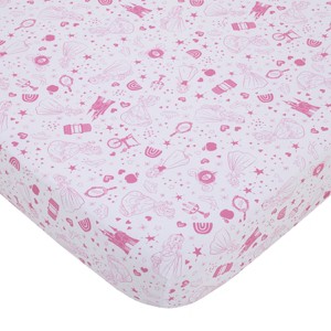 NoJo Disney Princess - Dare to Dream White and Pink Castle, Hearts and Stars Fitted Crib Sheet - 1 of 4