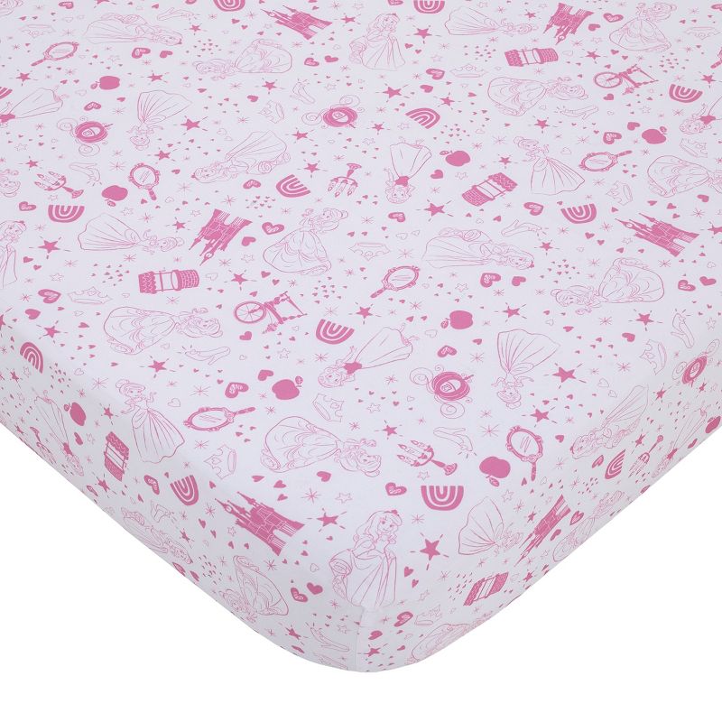 Disney Princess - Dare to Dream White and Pink Castle, Hearts and Stars Fitted Crib Sheet, 1 of 6