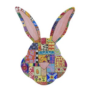 Round Top Collection Patchwood Rabbit Head  -  One Wall Plaque 12.0 Inches -  Easter Bunny  -  E22084  -  Wood  -  Multicolored - 1 of 3