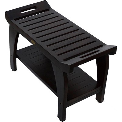 32" Dark Brown Teak Wood Shower Bench with Handles