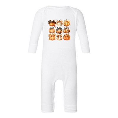 The Juniper Shop Coquette Fall Pumpkin Chart Baby Romper - Newborn - White