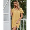 Clearlove Women Summer Back Bow Tie Mini Dress Square Neck Puff Short Sleeve A Line Dress - 3 of 4