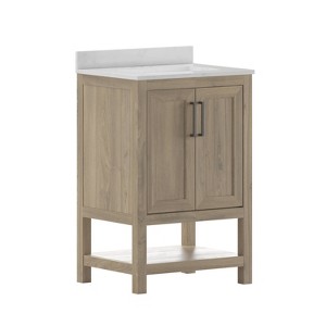 Taylor & Logan 25" Vivien Bathroom Vanity Brown: Stoneware Top, Wood Frame, Single Basin - 1 of 4