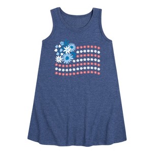 Girls' - Instant Message - Floral USA Flag Graphic Sleeveless Aline Dress - 1 of 4