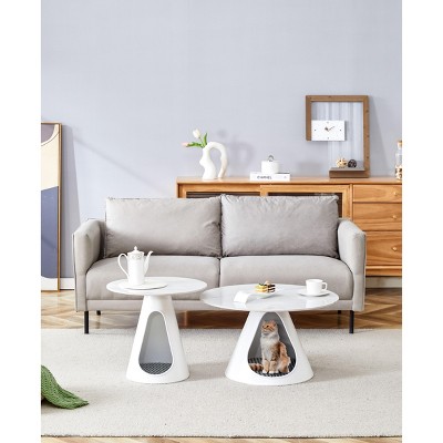 NicBex Modern Round Coffee Table Set of 2 with Hollow Design for Living Room and Bedroom, White