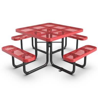 Cesicia Red Square Table & Chair Set with Umbrella Hole