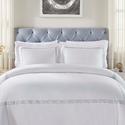 Cotton Greek Key Embroidered 3 Piece Duvet Cover Set by Blue Nile Mills