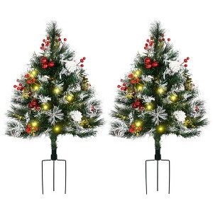 SEVOBAL Artificial Trees Set of 2 Outdoor Christmas Trees with Natural Decorations for Entryway Decor, Green, 15.8"*15.8"*29.5" - 1 of 4