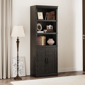 Acekool 5-Tier Farmhouse Bookshelf with Doors, Wooden Storage Cabinet for Living Room, Office, Bedroom - 1 of 4