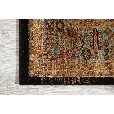 Rectangular Blue Floral Synthetic Easy Care Area Rug