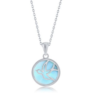 Caribbean Treasures Sterling Silver Flying Dove Round Larimar 18" Pendant Necklace - Blue - 1 of 2