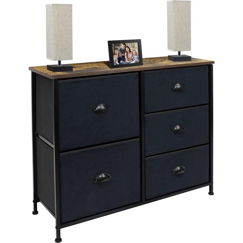 Sorbus  Dresser with 5 Drawers - Storage Chest Organizer with Steel Frame, Wood Top, Handles, Fabric Bins, 3 of 9
