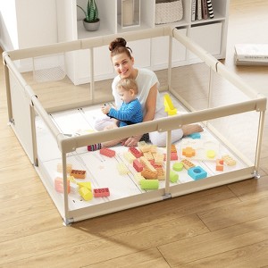 Fodoss Baby Playpen with Mat, 47x47in Extra-Large Baby Play Yard for Toddlers, Indoor/Outdoor Safety Playpen with Non-Slip Base - 1 of 4