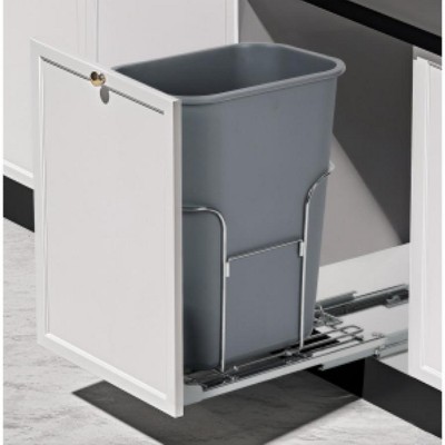 Silver Soft-Close Cabinet-Mounted Trash Can Holder (No Bin) for Kitchen