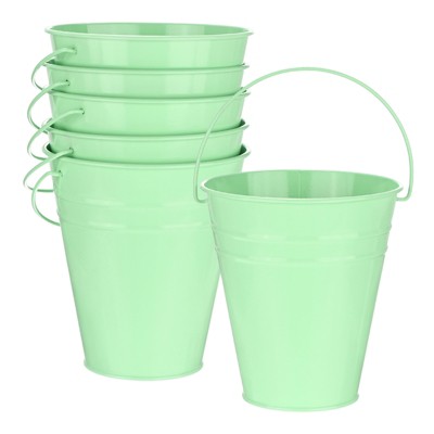 Unique Bargains Galvanized Light Green Decorative Rustic Metal Bucket 4.7 x 5.1 Inch 6 Pcs