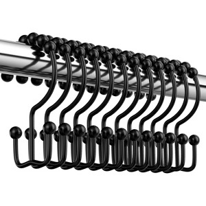 BRINJOY Shower Curtain Hooks Rings, Premium Stainless Steel Rustproof Double Glide Shower Hooks for Bathroom Shower Rods Curtains,Set of 12, Black - 1 of 4