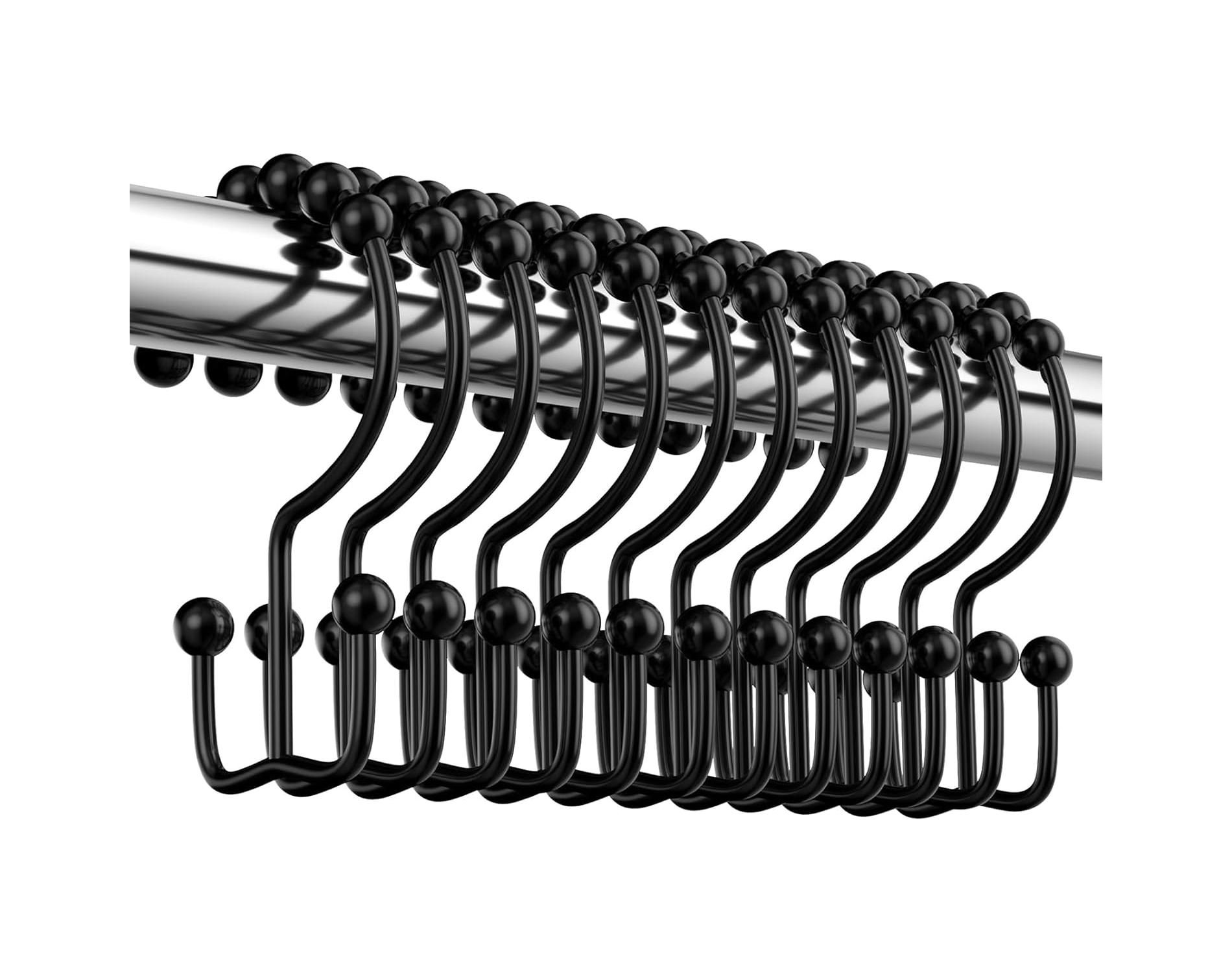 Shower Curtain Hooks Rings, Premium Stainless Steel Rustproof Double Glide Shower Hooks for Bathroom Shower Rods Curtains,Set of 12, Black