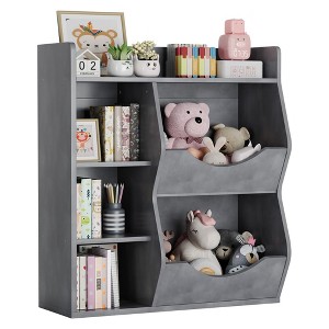 Kids 3-Tier Toy Storage Organizer Kids Bookshelf Double Sided Tray- 5 Compartment Bookshelf and Toy Shelf for Bedroom, Living Room, and Kindergarten - 1 of 4