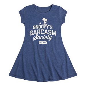 Girls' - Peanuts - Snoopy Sarcasm Society Fit & Flair Cap Sleeve Dress - 1 of 4