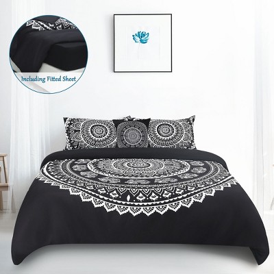 5 Pcs Polyester Bohemian Bedding Sets King Black - PiccoCasa