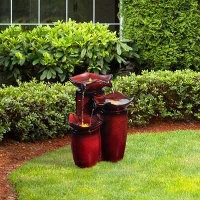 Gradient Red Polyresin 3-Tier Floor Fountain with LED Lights