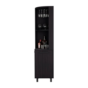 Gulches 10 Bottle Wine Cabinet with Single Door Storage,2 Superior Shelves Compact Corner Design, Natural Oak and Black Finish,Ready to Assemble - 1 of 4