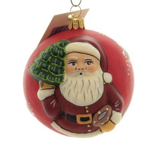 Vaillancourt Folk Art 3.25 In Red American Santa W/Tree Vaillancourt Jingle Ball Tree Ornaments - 1 of 3