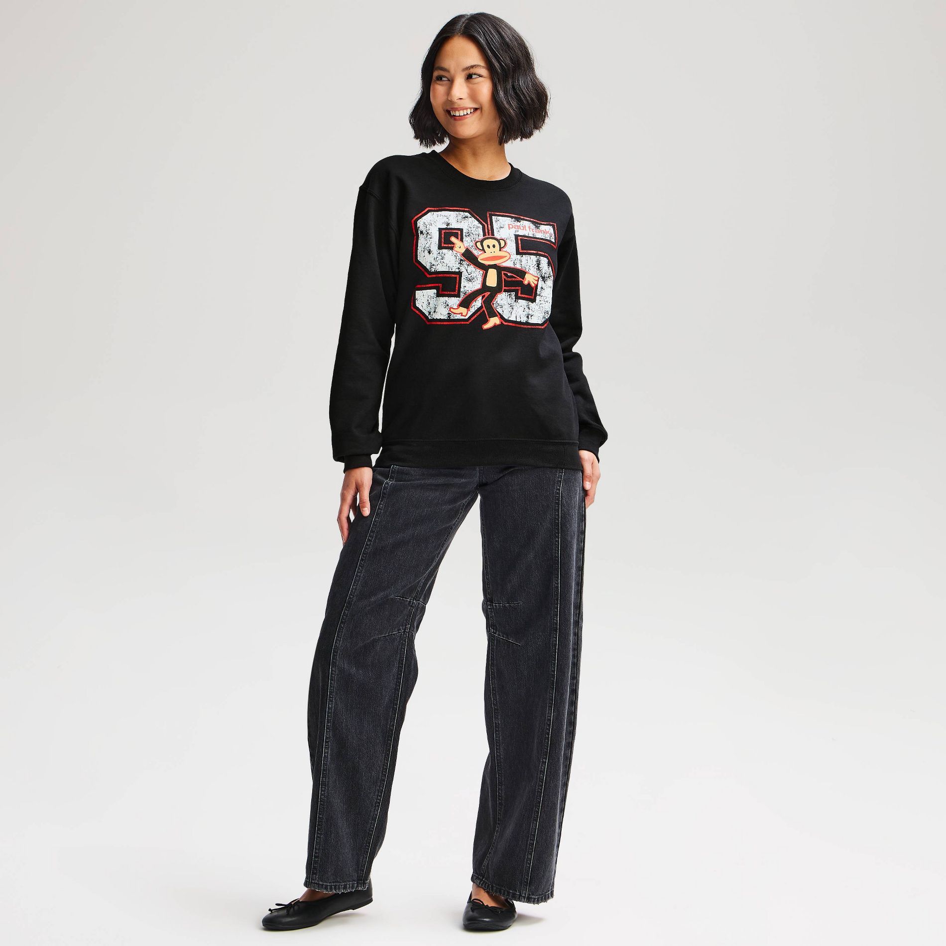 Women's Paul Frank 95 Fleece Crewneck Graphic Pullover Sweatshirt - Black