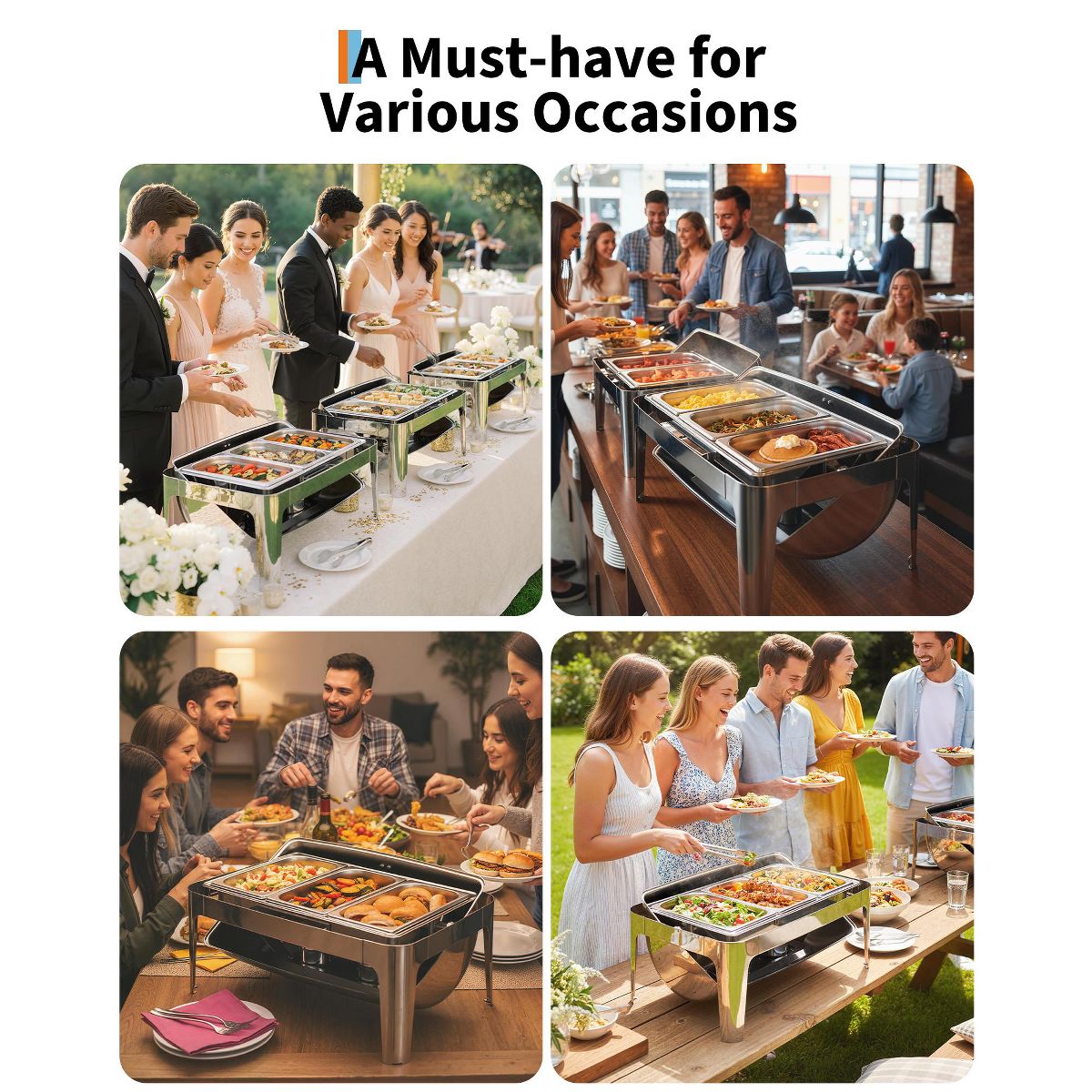 Roll Up Chafing Dishes for Buffet, 9.5 QT Stainless Steel Chafers and Buffet Warmers Complete Set with Food Pan Water Pan Fuel Holder for Party - thumbnail 6