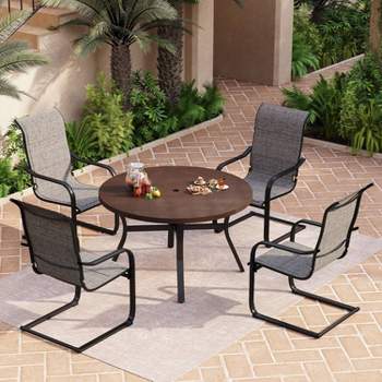 5pc Patio Set with Steel Table with 2" Umbrella Hole & Padded Sling C-Spring Arm Chairs - Captiva Designs