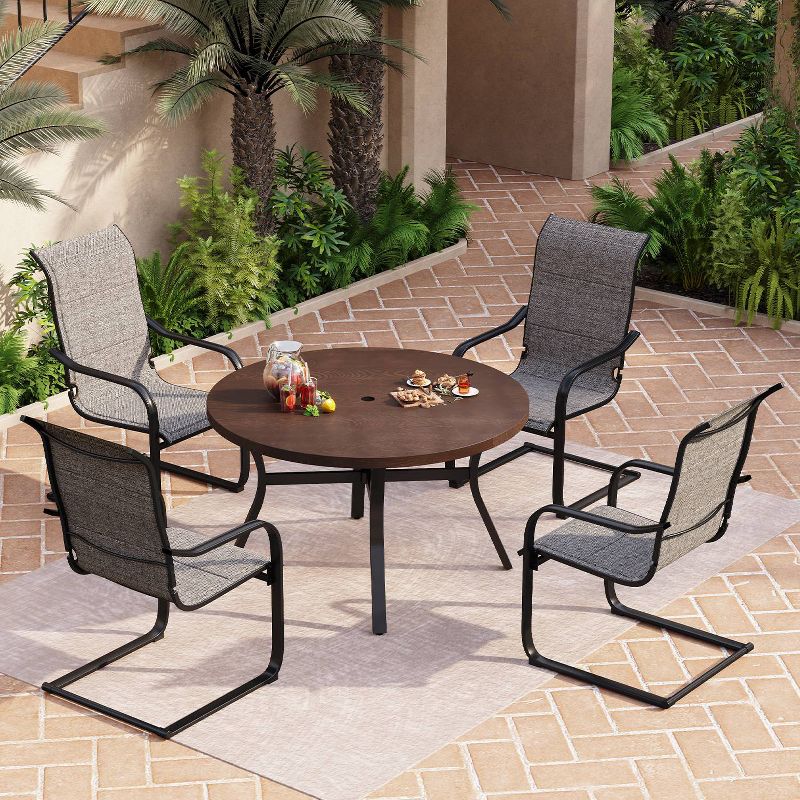 5pc Patio Set with Steel Table with 2&#34; Umbrella Hole &#38; Padded Sling C-Spring Arm Chairs - Captiva Designs, 1 of 14