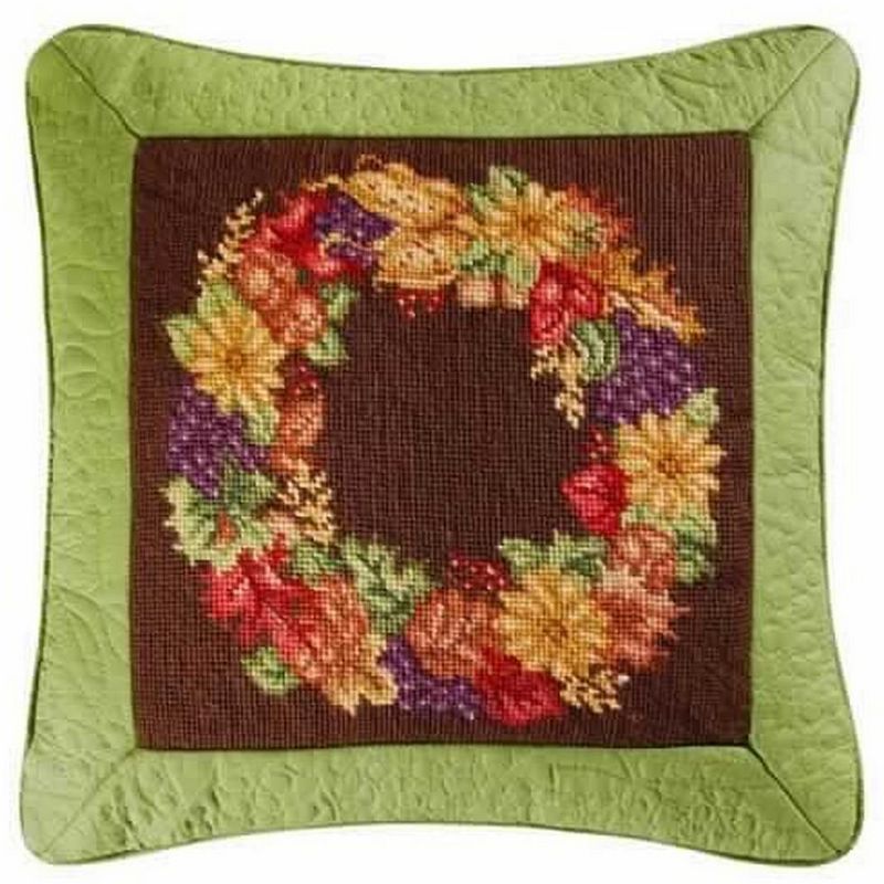 C&F Home Autumn Wreath Needlepoint Pillow, 1 of 2