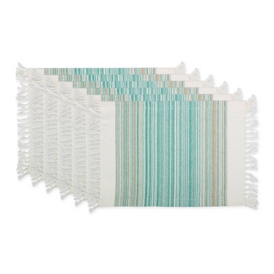 6pk Cotton Striped Placemats with Fringe Blue - Design Imports