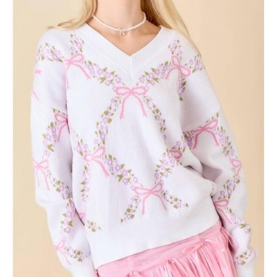 Women's FLORAL BOW VNECK SWEATER - Mainstrip