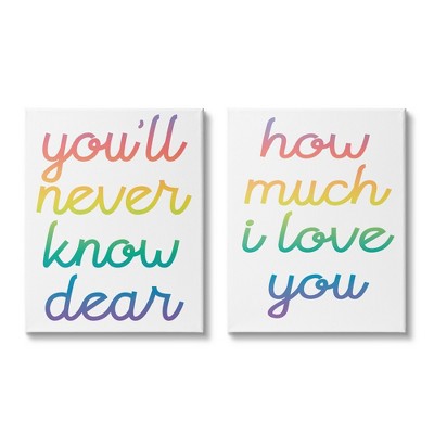 Stupell Industries How Much I Love You Quote Rainbow Typography Gallery Wrapped Canvas Wall Art 2pc Set, 24 x 30