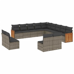 vidaXL 13 Piece Patio Sofa Set with Cushions Gray Poly Rattan - Without Table - 1 of 4