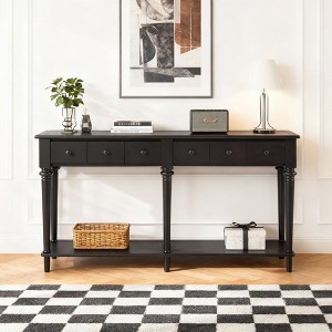 Luxystar Retro Console Table with 4 Drawers, Open Shelf for Entryway and Living Room, Black - 1 of 4