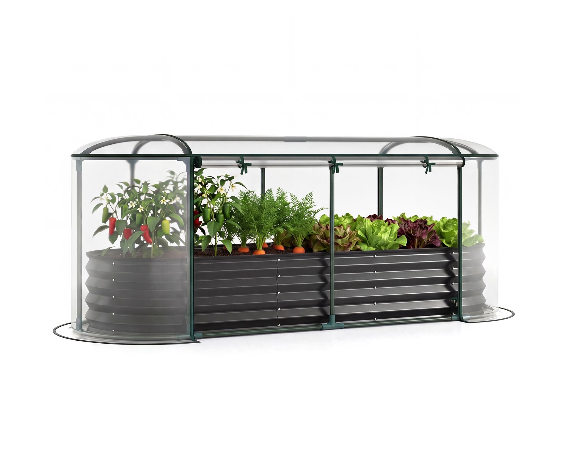 Costway 6 x 2 x 1 FT Color Steel Raised Garden Bed with Greenhouse Cover, Roll-up Window Black/Silver+Transparent