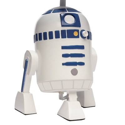 White and Blue Resin R2-D2 Lamp with Gray Shade