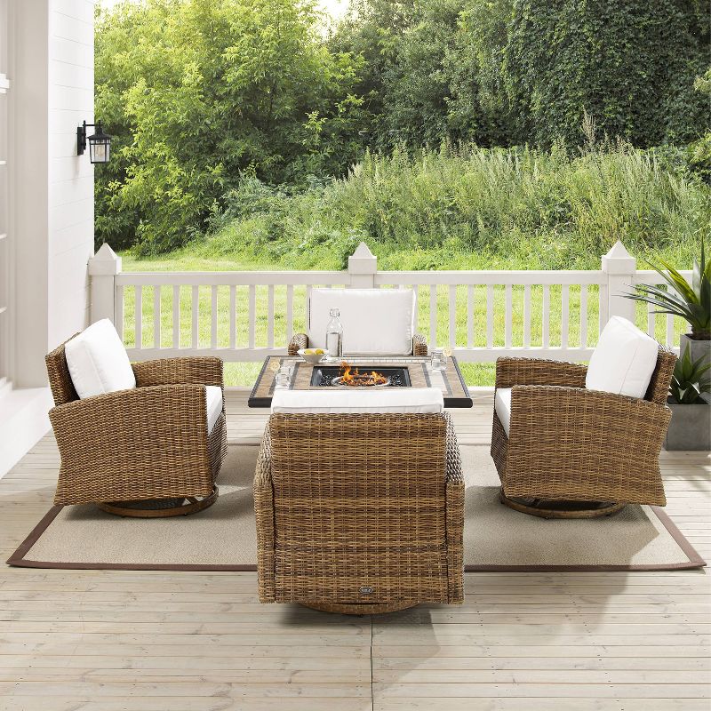 5pc Bradenton Outdoor Steel Fire Pit Set with Sunbrella White/Weathered Brown - Crosley, 3 of 13