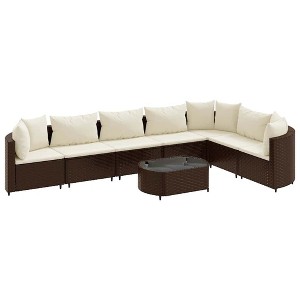 vidaXL Patio Sofa Set with Cushions Lounge Setting Outdoor Furniture Poly Rattan - Brown and Cream 7 Piece - 1 of 4