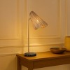 ALOADECOR 22'' Farmhouse Handwoven Rattan Table Lamp Antique Brass Finish Black Marble Base For Bedroom Living Room - 2 of 4