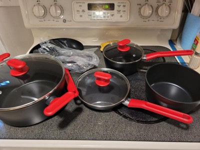 Goodcook 12-piece Micro-divot Nonstick Aluminum Cookware Set With Pans,  Dutch Oven, Spoon And Turner, Black,black : Target