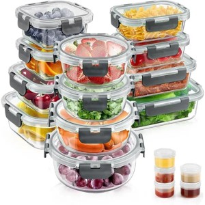 Racxily 34pcs Glass Food Storage Containers with Lids Set, Airtight Meal Prep Containers (17 Containers & 17 Lids), Grey - 1 of 4
