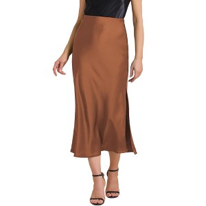INSPIRE CHIC Women Satin Maxi Elastic High Waist Side Slit Flowy Long for Party Wedding Skirt - 1 of 4